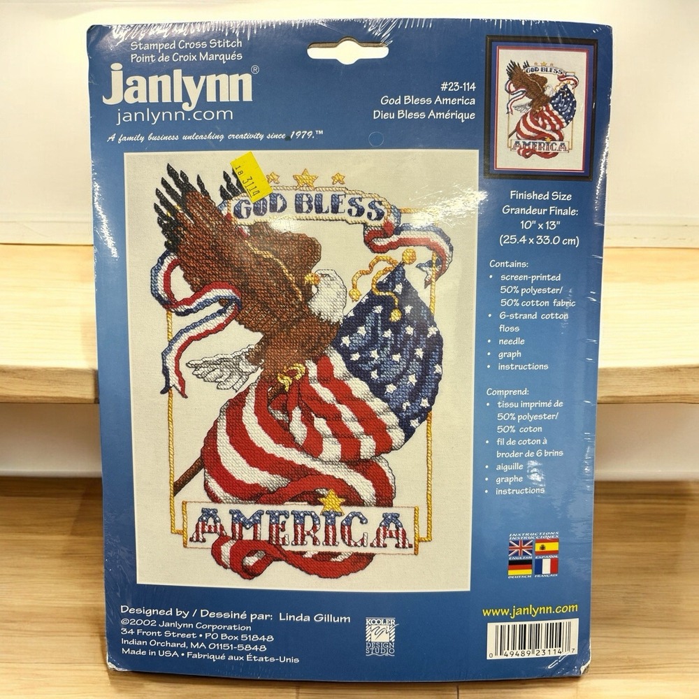 Janlynn God Bless America Counted Cross Stitch Kit Eagle USA Flag New‎